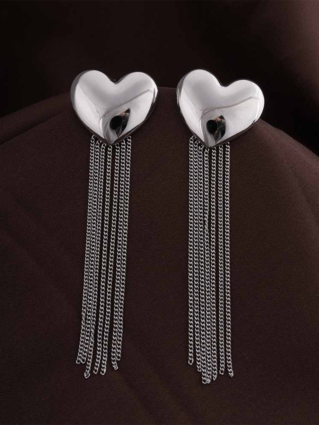 

PALMONAS Silver Plated Stainless Steel Heart Shaped Drop Earrings