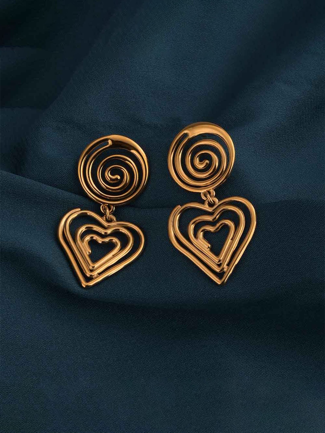 

PALMONAS Stainless Steel Gold Plated Swirling Heart Drop Earrings