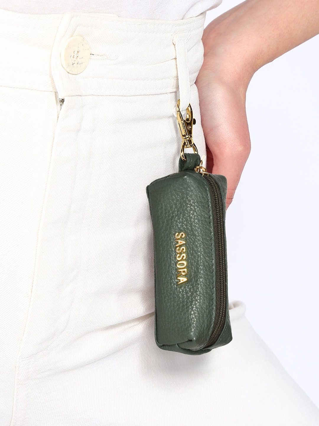 

Sassora Green & Gold Toned Leather Key Pouch