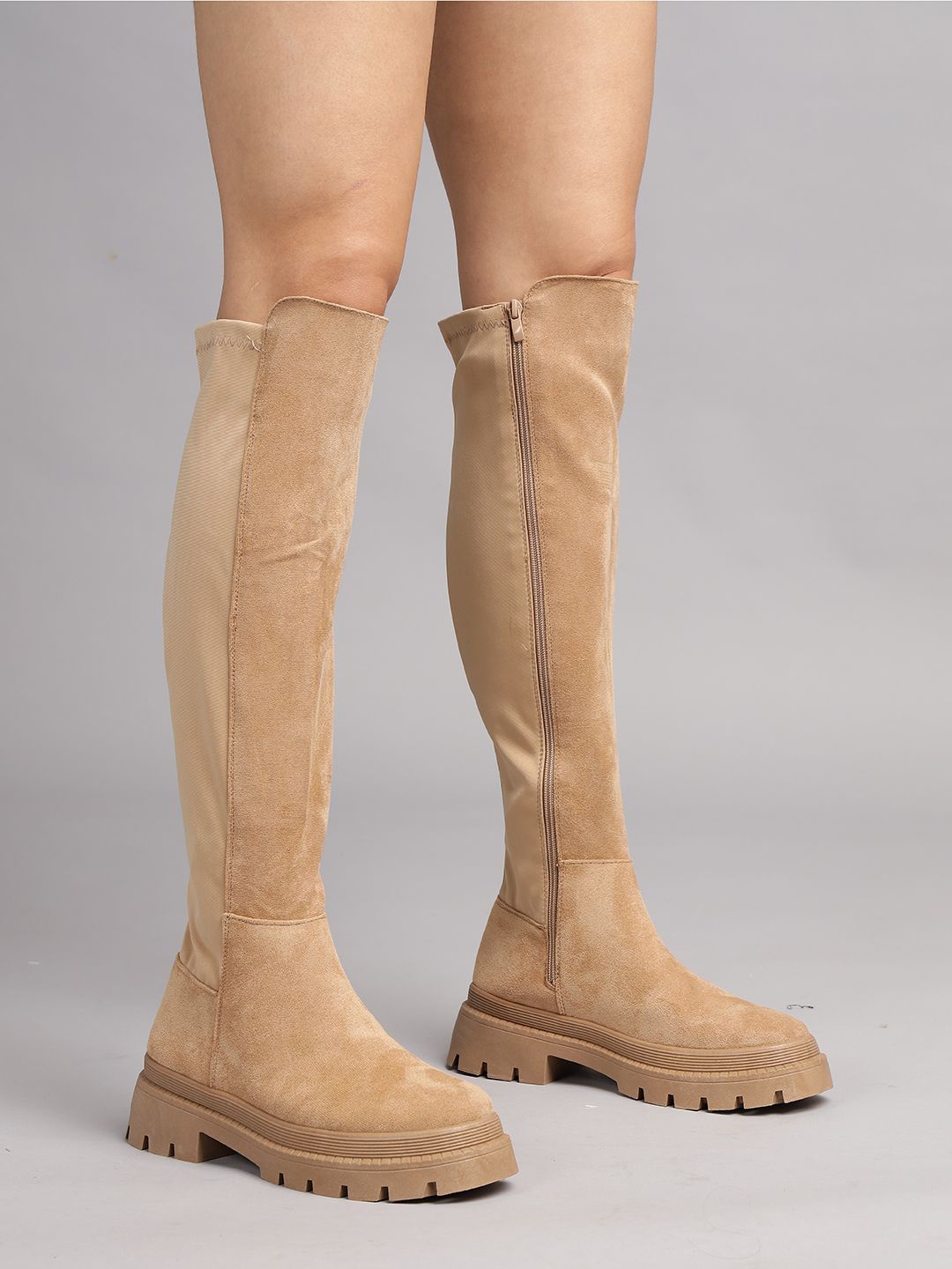 

Truffle Collection Women Block Heeled Winter Boots, Beige