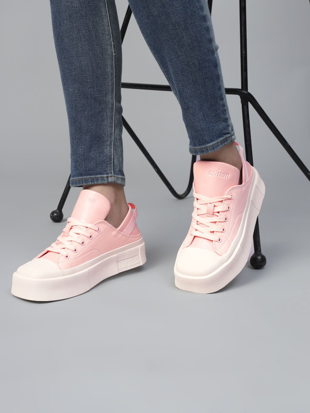 

Truffle Collection Women Lace-Ups Square Toe Sneakers, Pink
