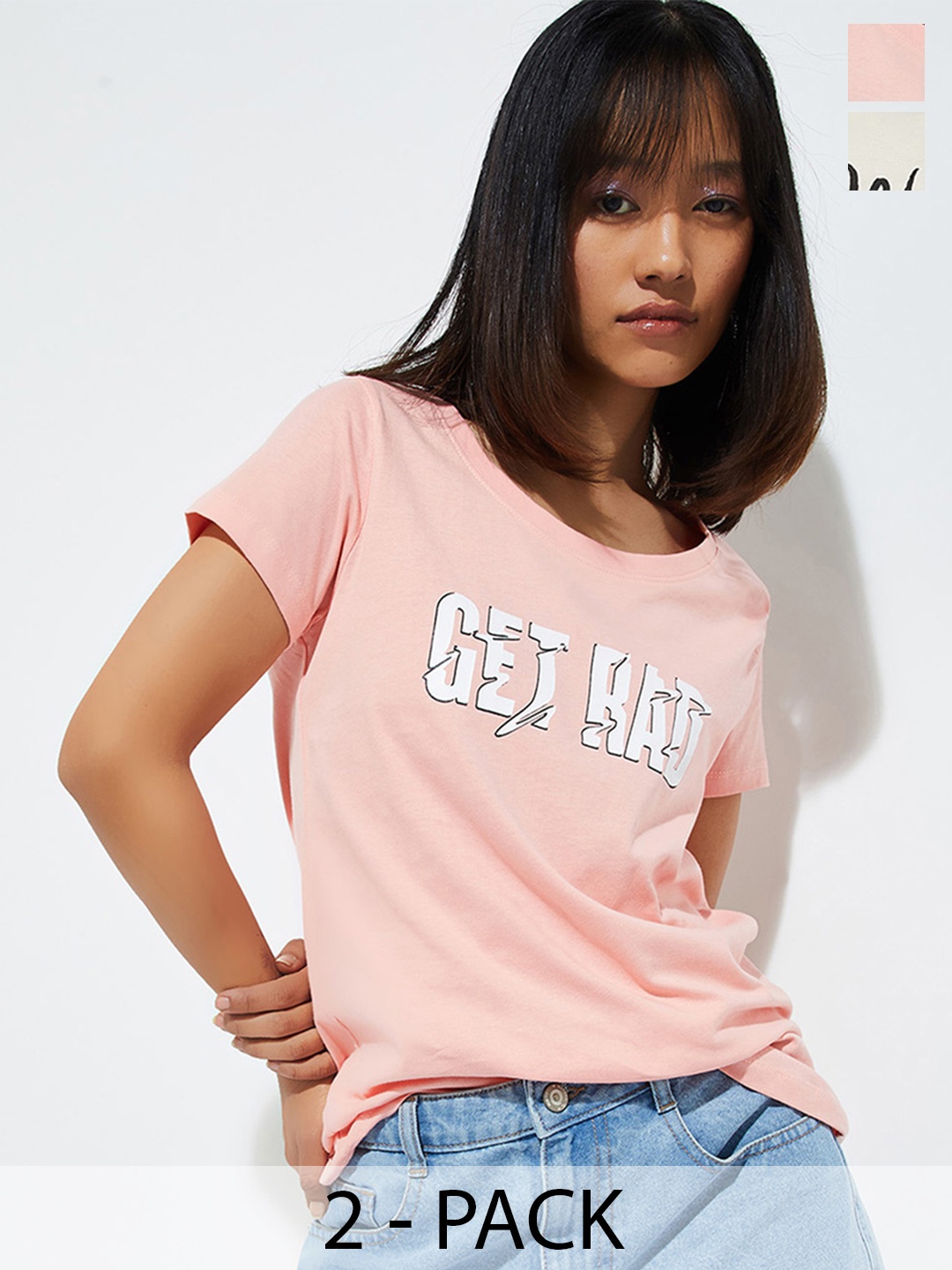 

Max Urb_N Women Graphic Printed T-Shirt - Pack of 2, Peach