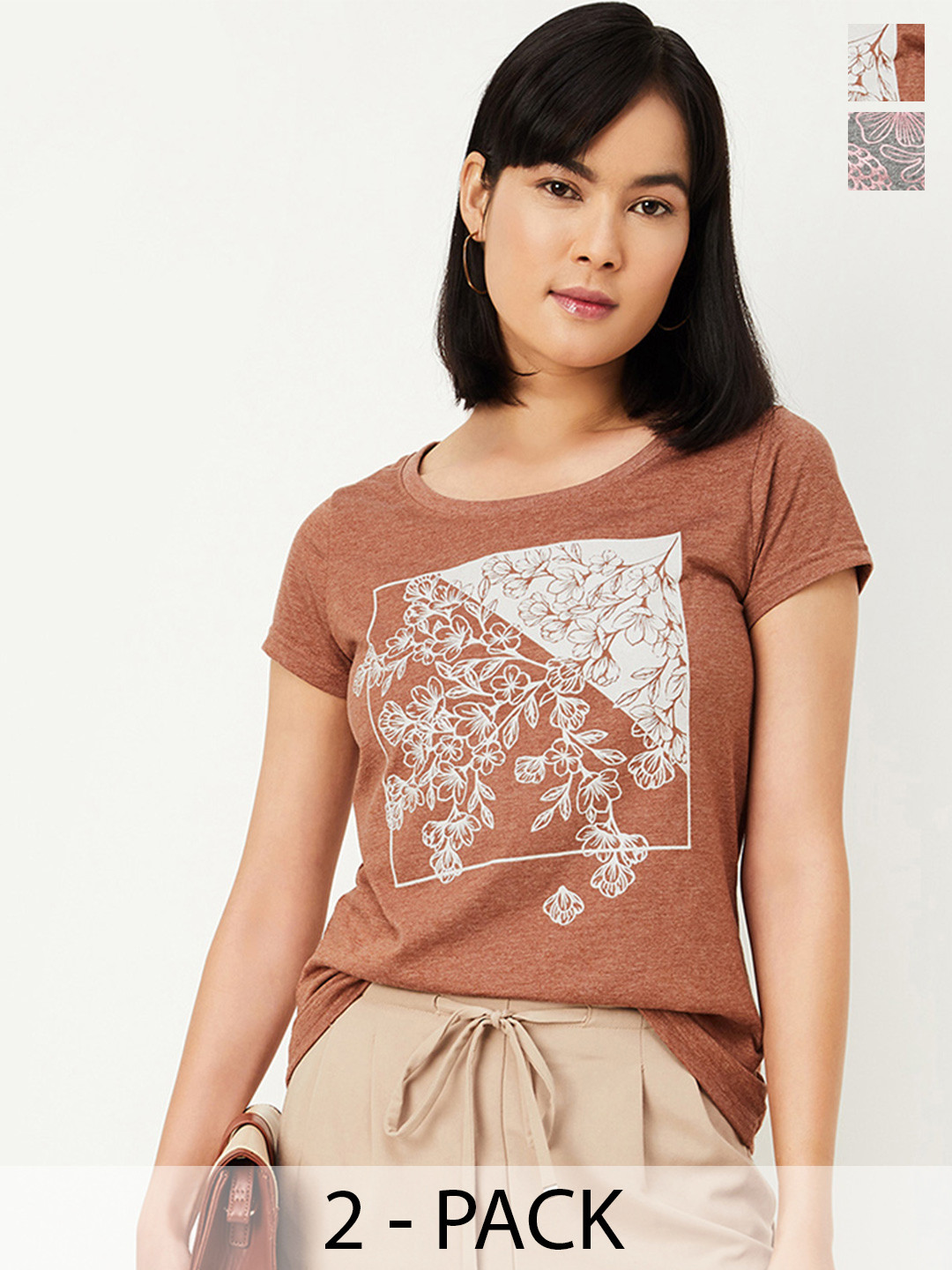 

Max Women Graphic Printed T-Shirt - Pack of 2, Brown