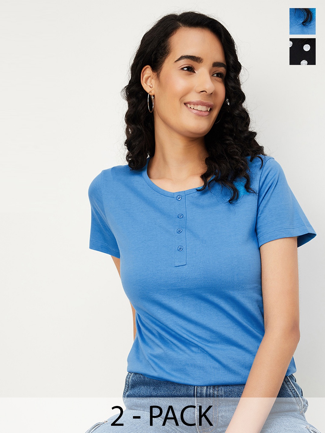 

max Women Pack of 2 Assorted T-shirt, Blue