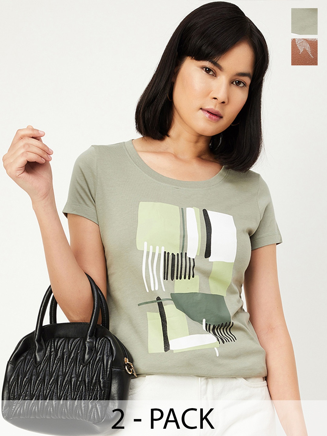

Max Women Pack of 2 Graphic Printed T-shirt, Multi
