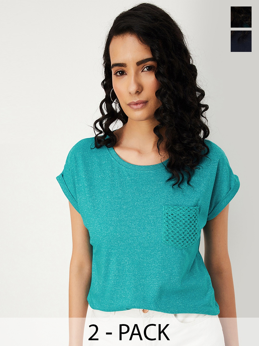 

max Women Pack of 2 Assorted T-shirt, Green