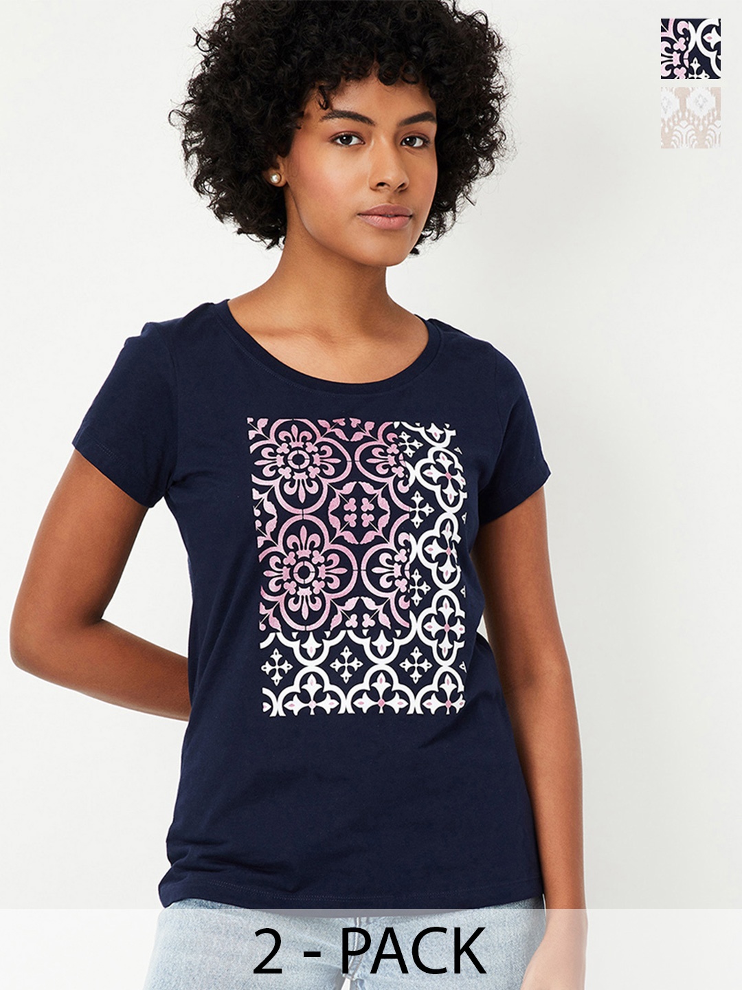 

Max Women Graphic Printed T-Shirt - Pack of 2, Peach