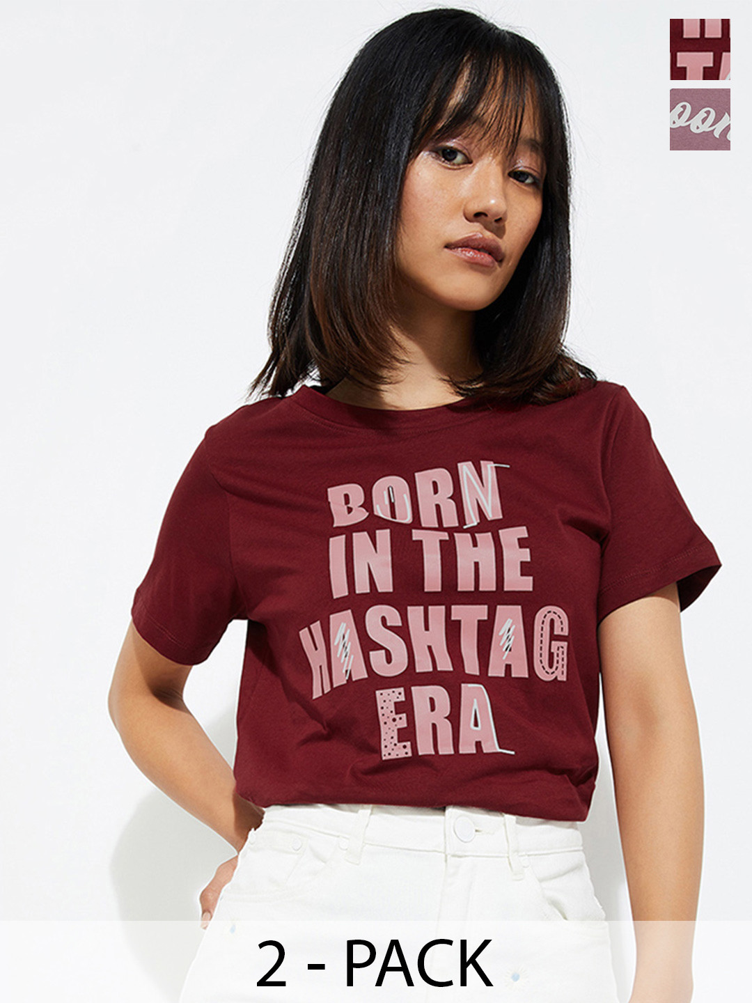 

max URB_N Women Pack of 2 Graphic Printed T-shirt, Maroon