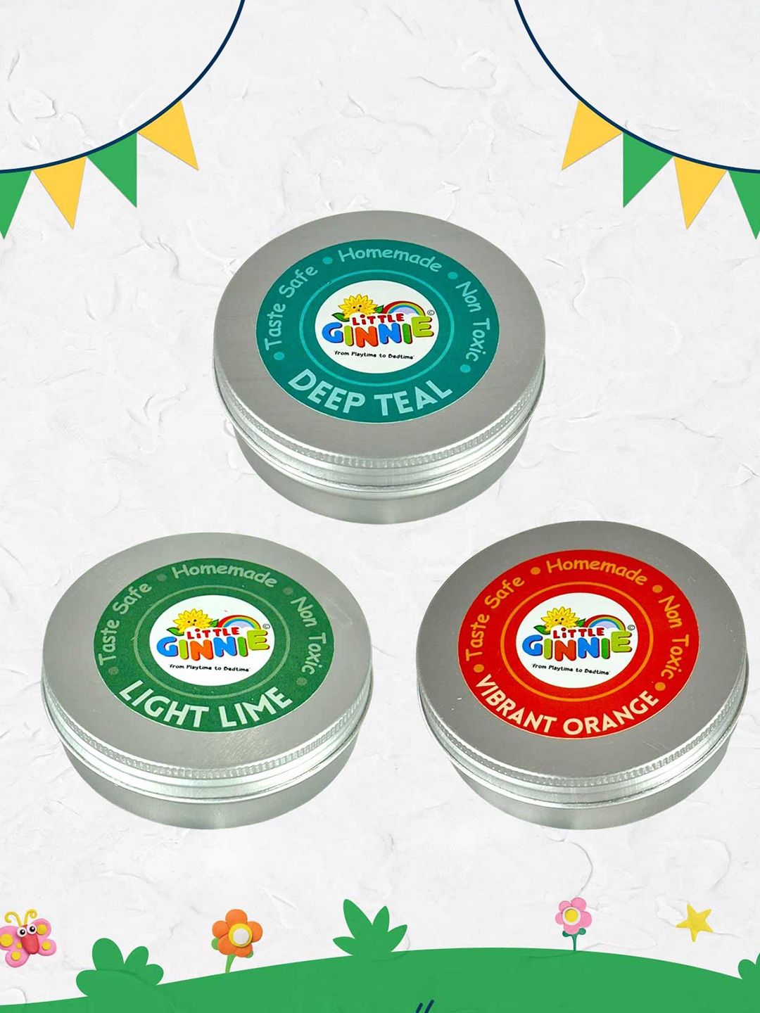 

Little Ginnie Kids Sensory Playdough Toys-Deep Teal, Vibrant Orange, Light Lime, Green