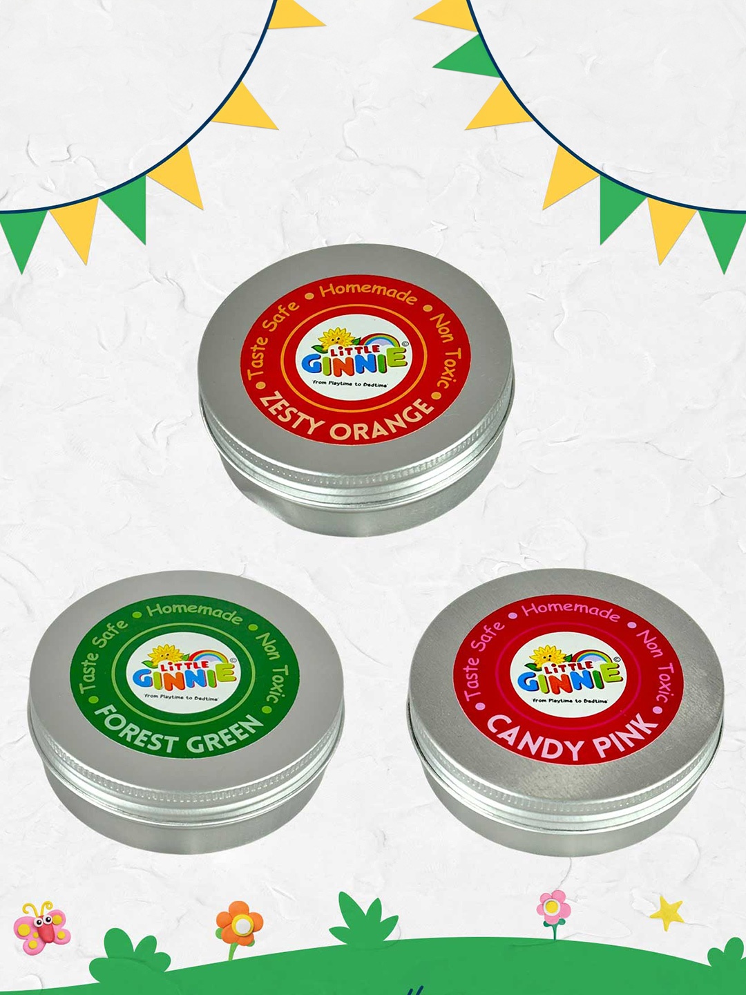 

LITTLE GINNIE Kids Sensory Playdough Toys-Candy Pink, Zesty Orange, Forest Green, Multi