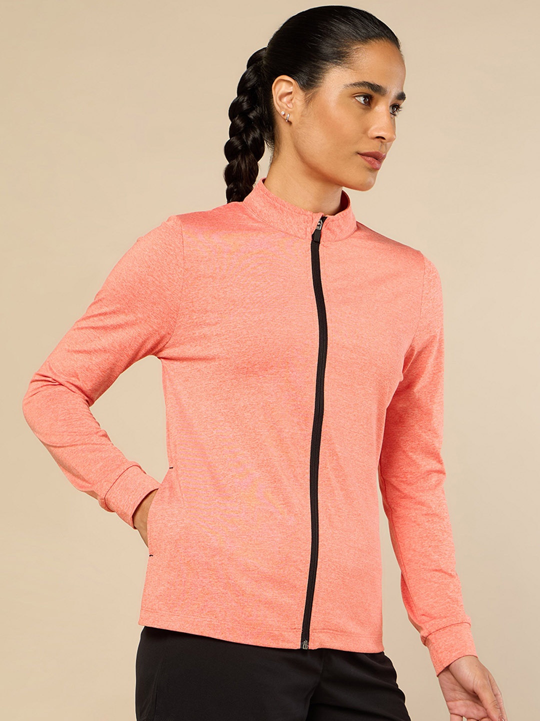 

CULT Women Stand Collar Sports Jacket, Orange