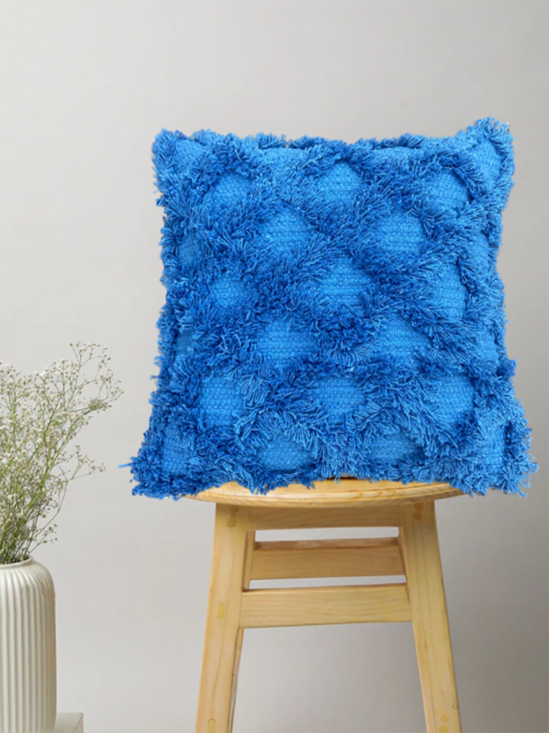 

SAJAVAT Blue Embroidered Cotton Square Cushion Cover