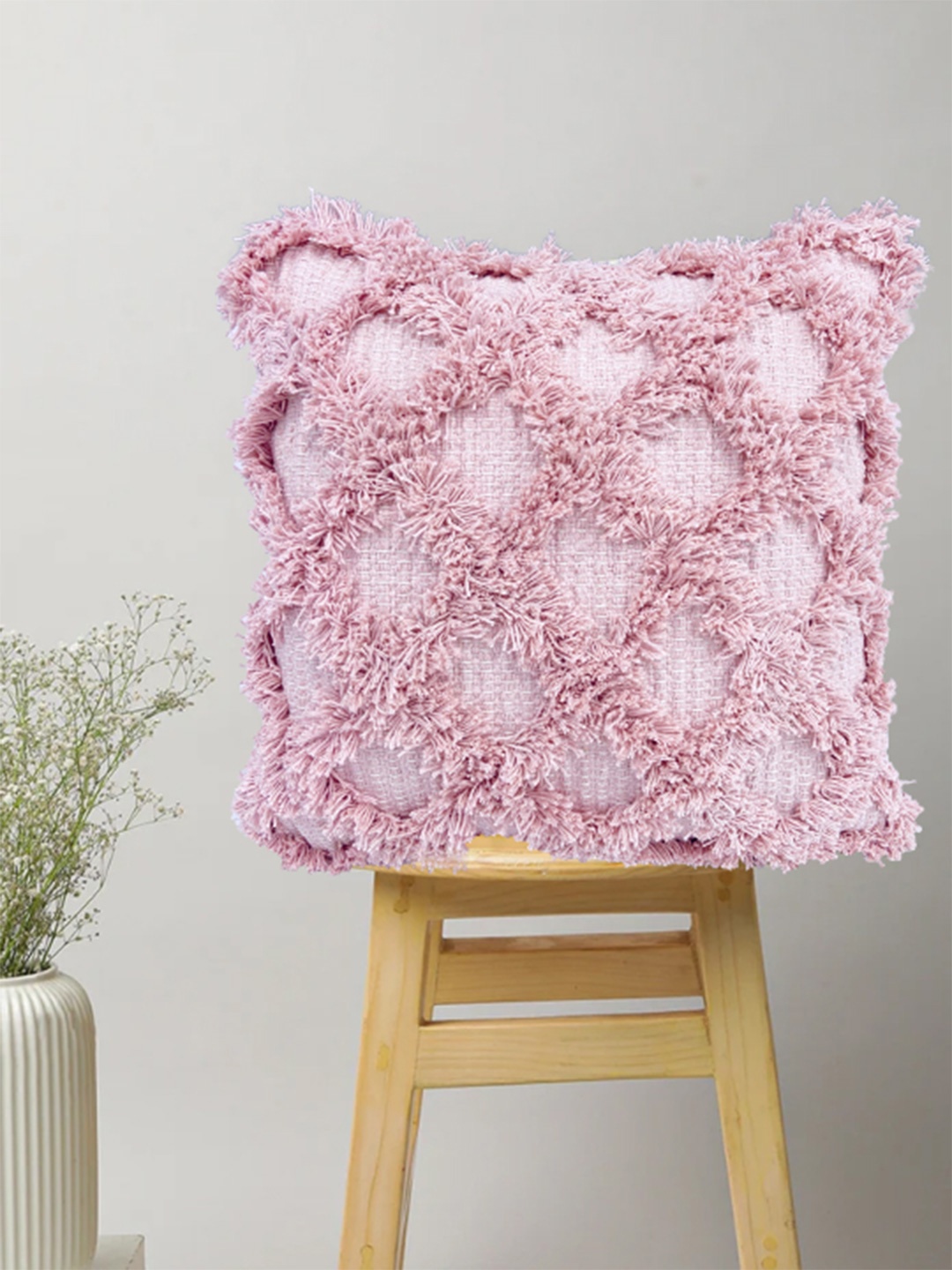 

SAJAVAT Pink Embroidered Cotton Square Cushion Cover