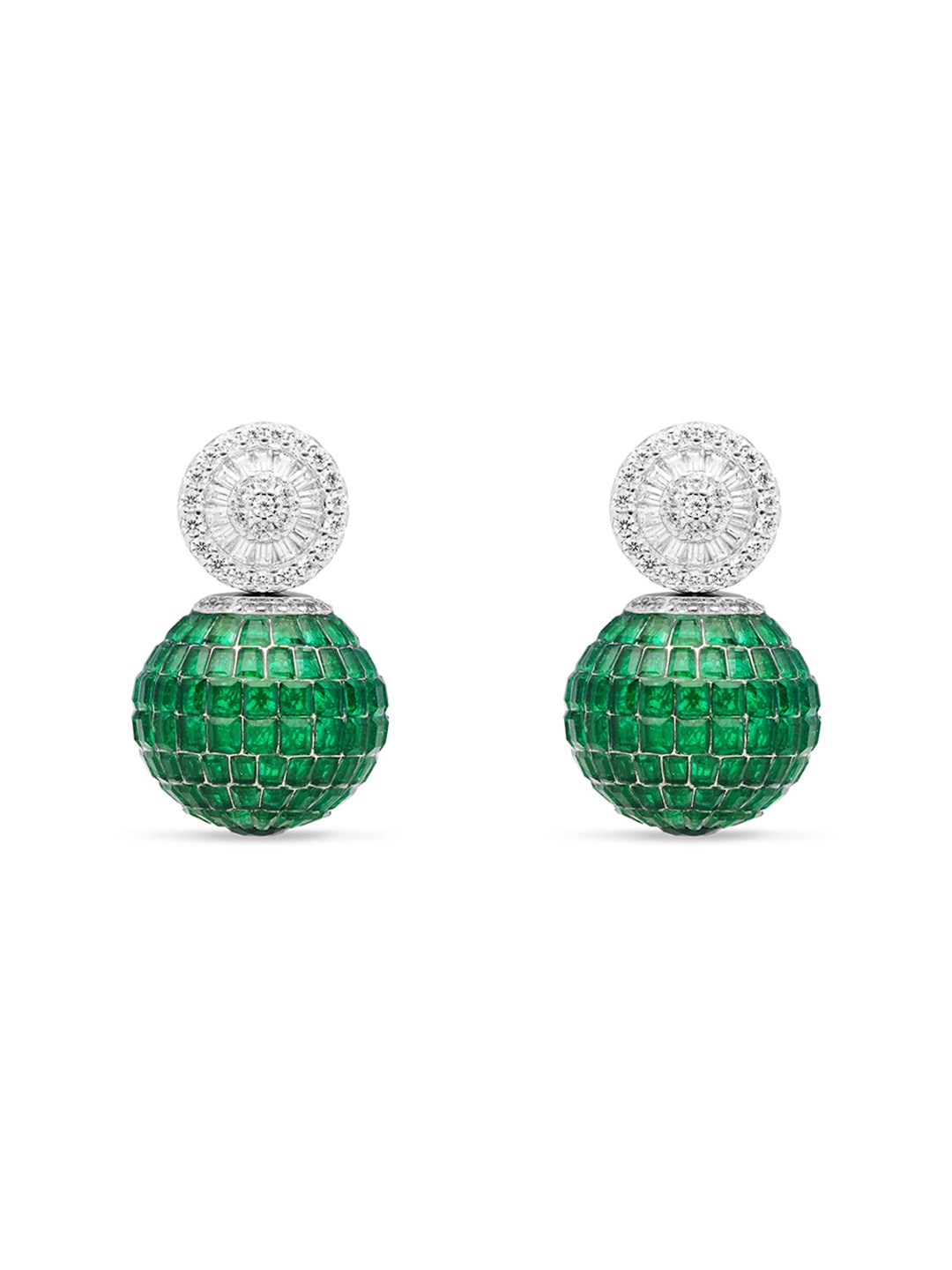 

MISS JO 925 Sterling Silver Rhodium Plated Artificial Stones Studded Drop Earrings, Green