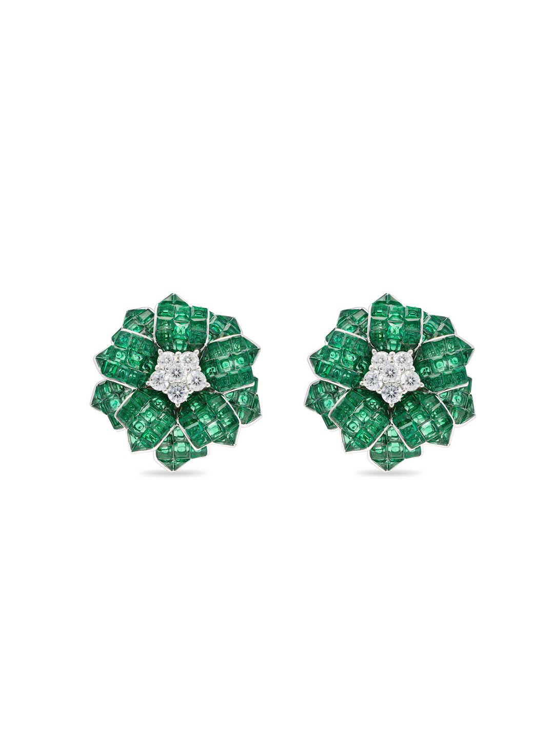 

MISS JO 925 Sterling Silver Rhodium Plated Floral Studs, Green