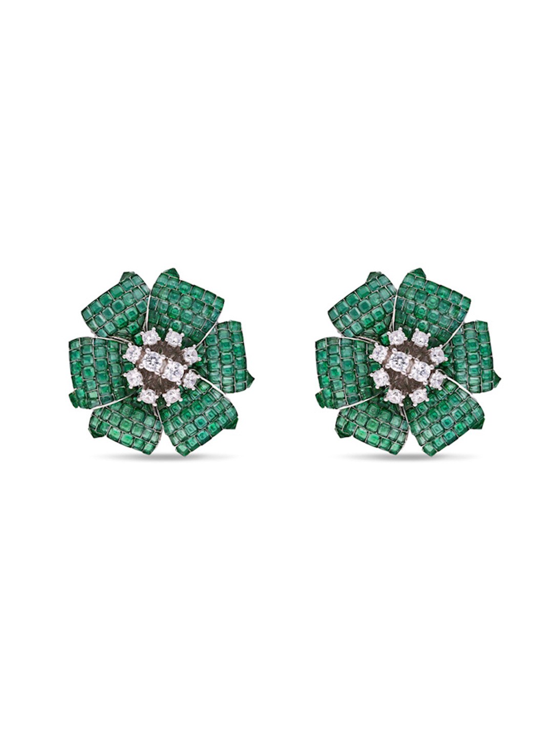 

MISS JO 925 Sterling Silver Rhodium Plated Artificial Stones Stones Floral Studs