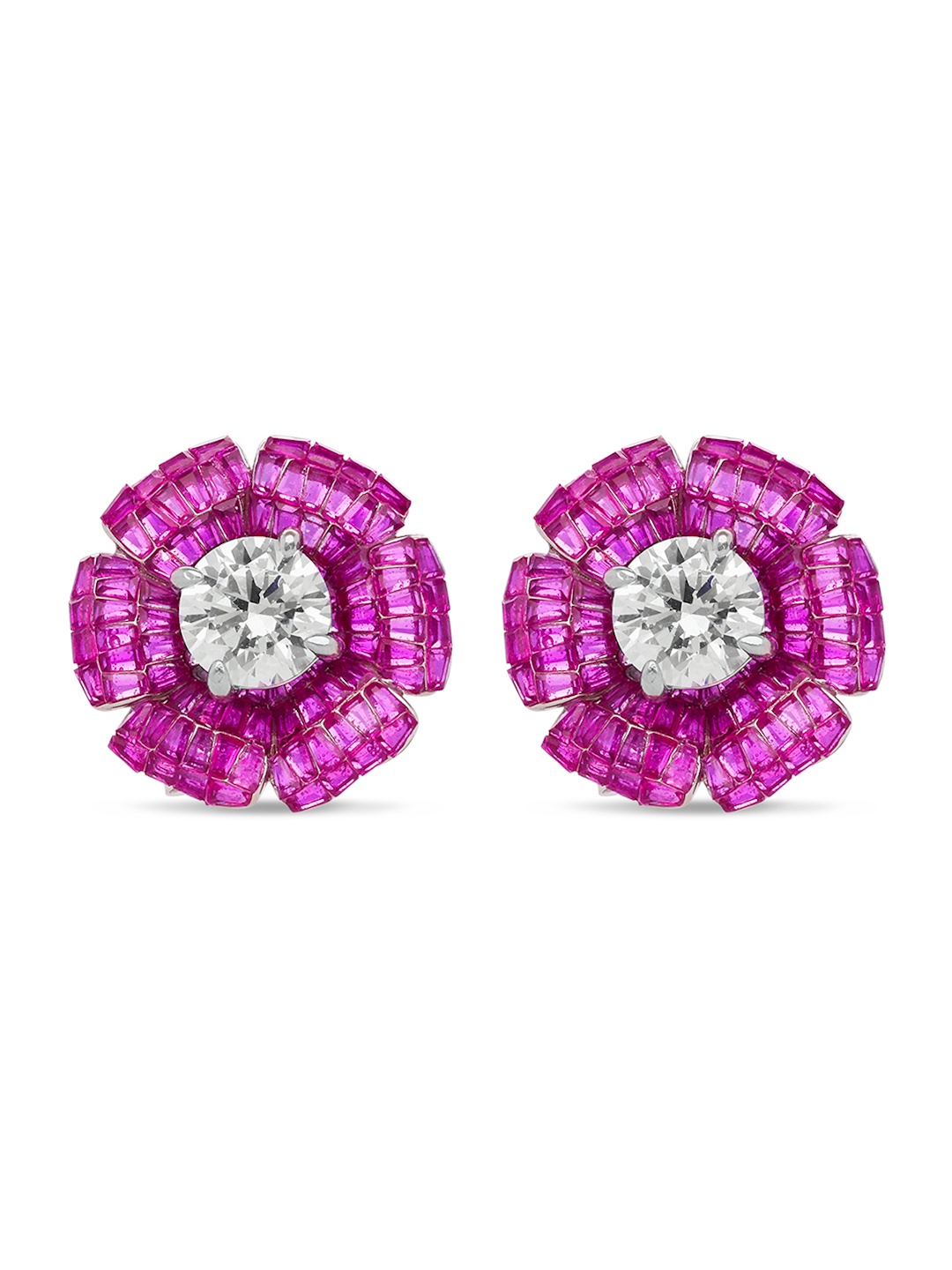 

MISS JO 925 Sterling Silver Rhodium-Plated Stone Studded Studs, Pink