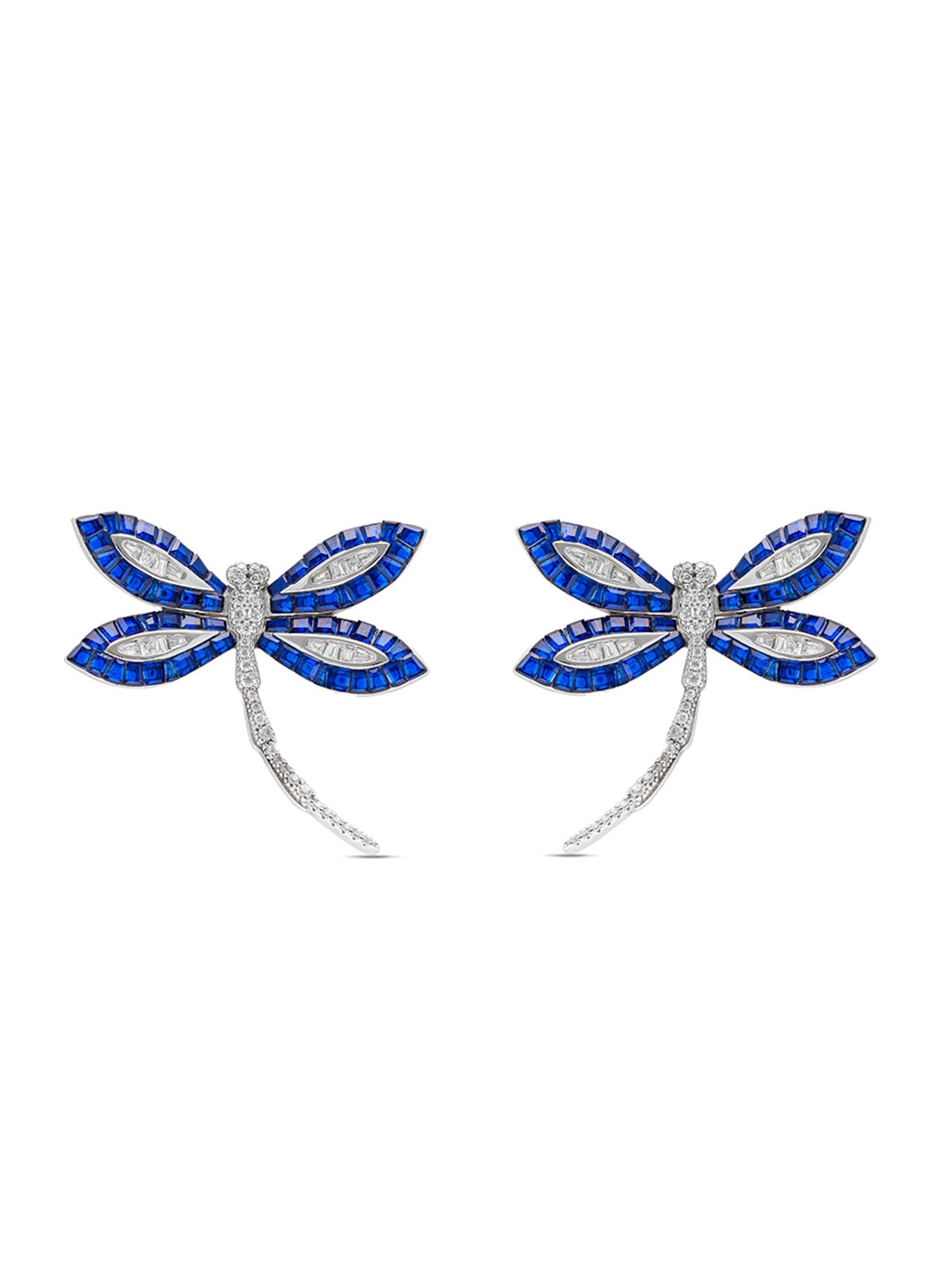 

MISS JO 925 Sterling Silver Rhodium-Plated Stone Studded Contemporary Studs Earrings