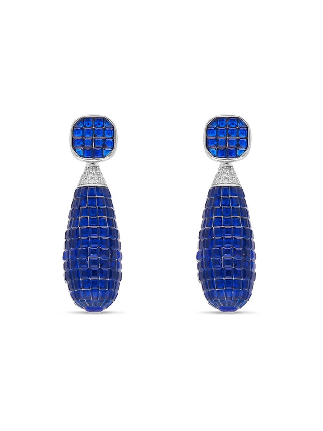 

MISS JO 925 Sterling Silver Rhodium-Plated Stone Studded Raindrop Sparkle Drop Earrings, Blue