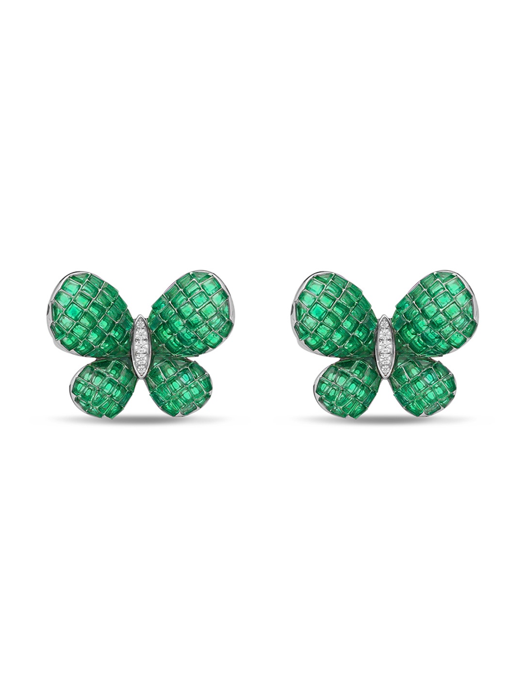 

MISS JO 925 Sterling Silver Plating Contemporary Studded Earring, Green