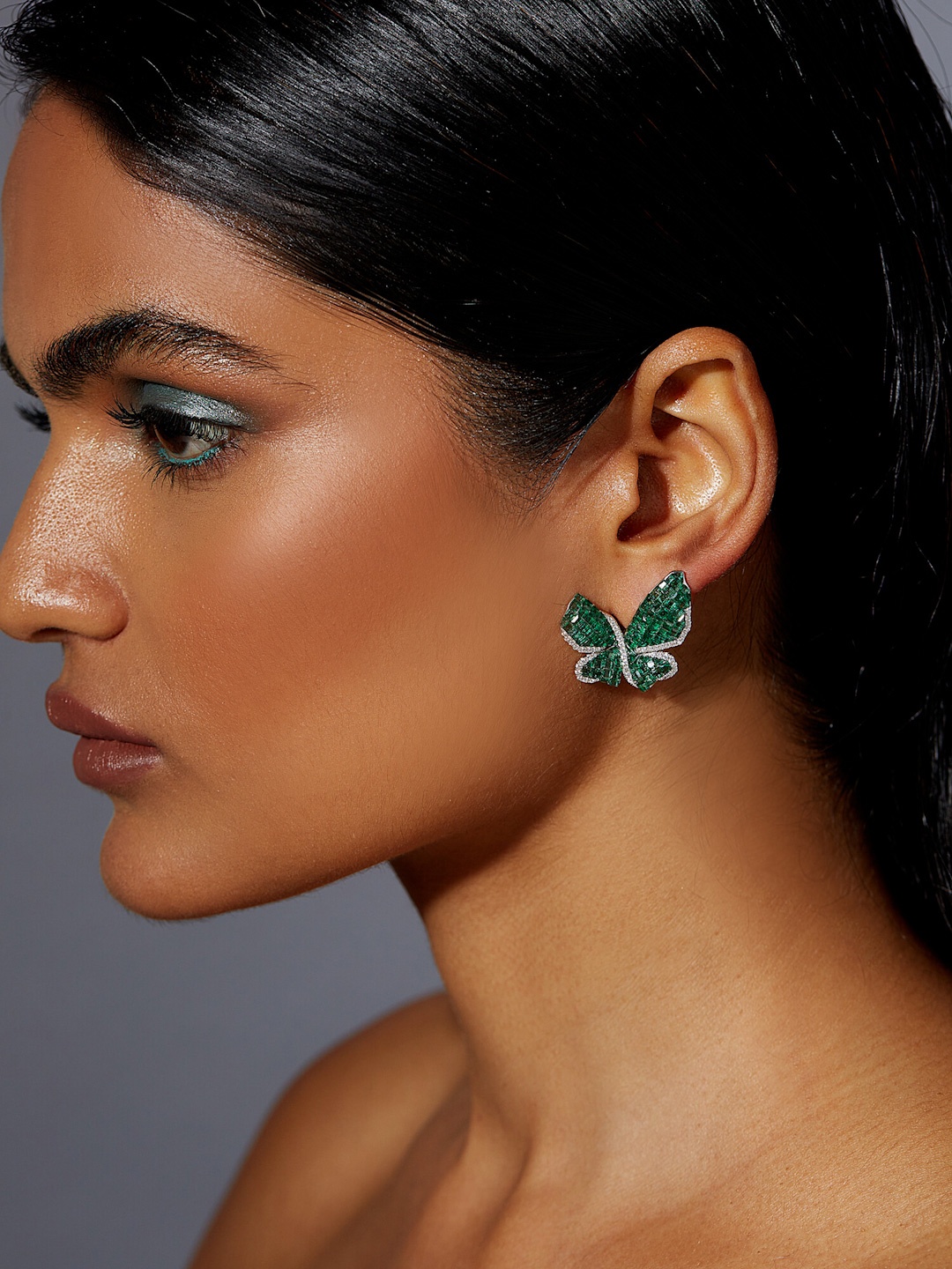 

MISS JO 925 Sterling Silver Rhodium Plated Contemporary Studs, Green