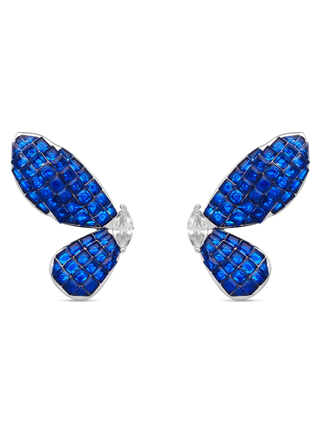 

MISS JO 925 Sterling Silver Rhodium-Plated Artificial Stones Studded Contemporary Studs, Blue