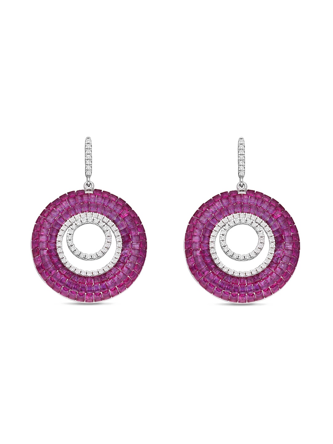 

MISS JO 925 Sterling Silver Plating Rhodium-Plated Contemporary Studded Drop Earrings, Pink