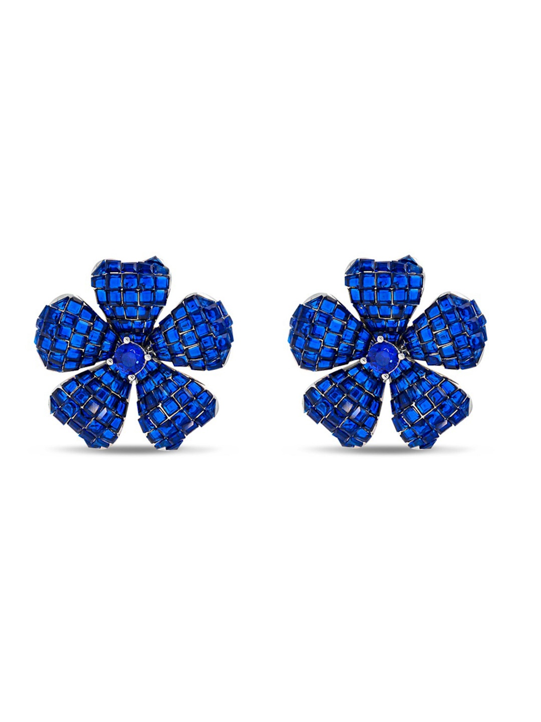 

MISS JO 925 Sterling Silver Rhodium Plated Stone Studded Floral Studs