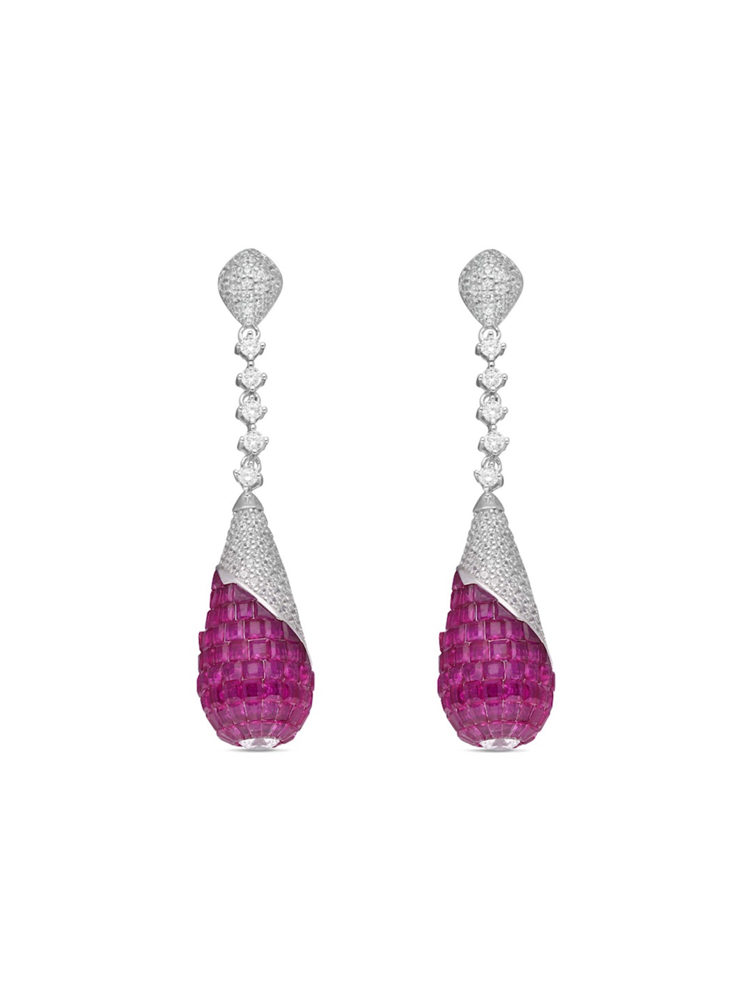 

MISS JO 925 Sterling Silver Teardrop Shaped Stone Studded Drop Earrings, Pink