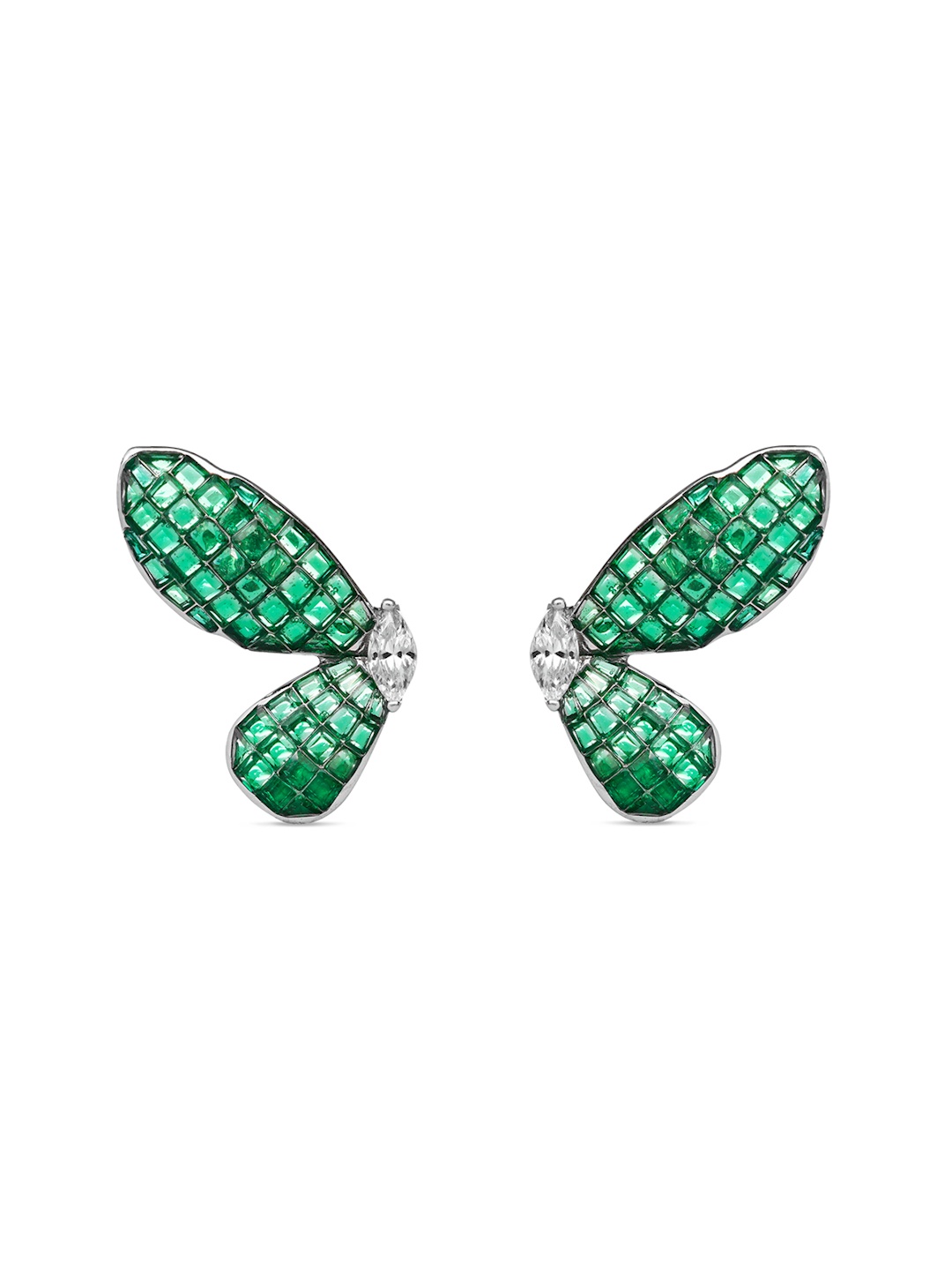 

MISS JO 925 Sterling Silver Rhodium-Plated Stone Studded Studs, Green