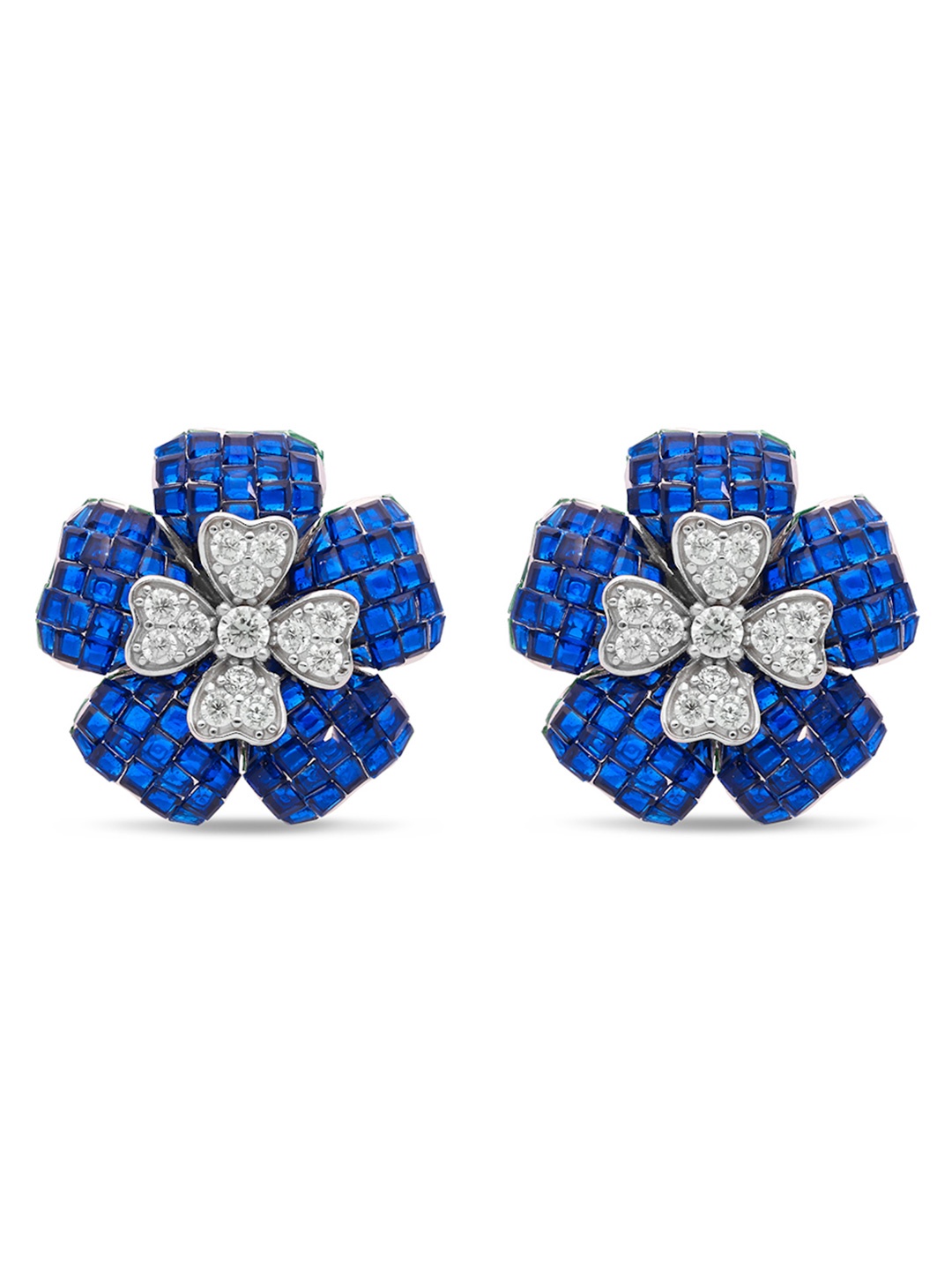 

MISS JO 925 Sterling Silver Plating Rhodium-Plated Contemporary Studded Earrings, Blue