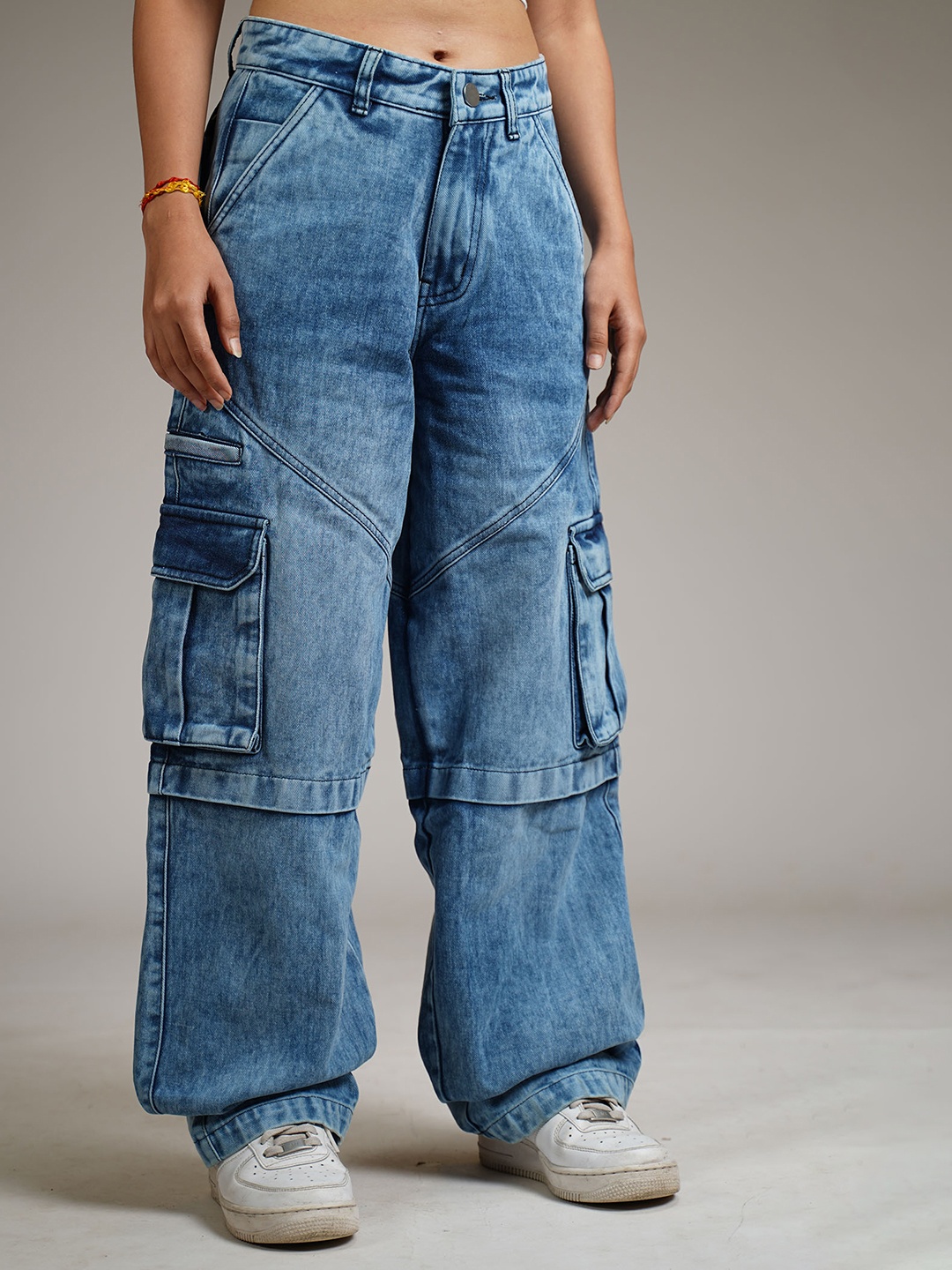 

WHAT THE FLEX Unisex Mildly Distressed Heavy Fade Jeans, Blue