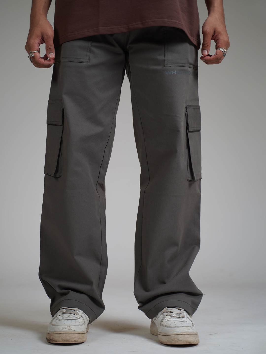 

WHAT THE FLEX Unisex Solid Cargos Trousers, Grey