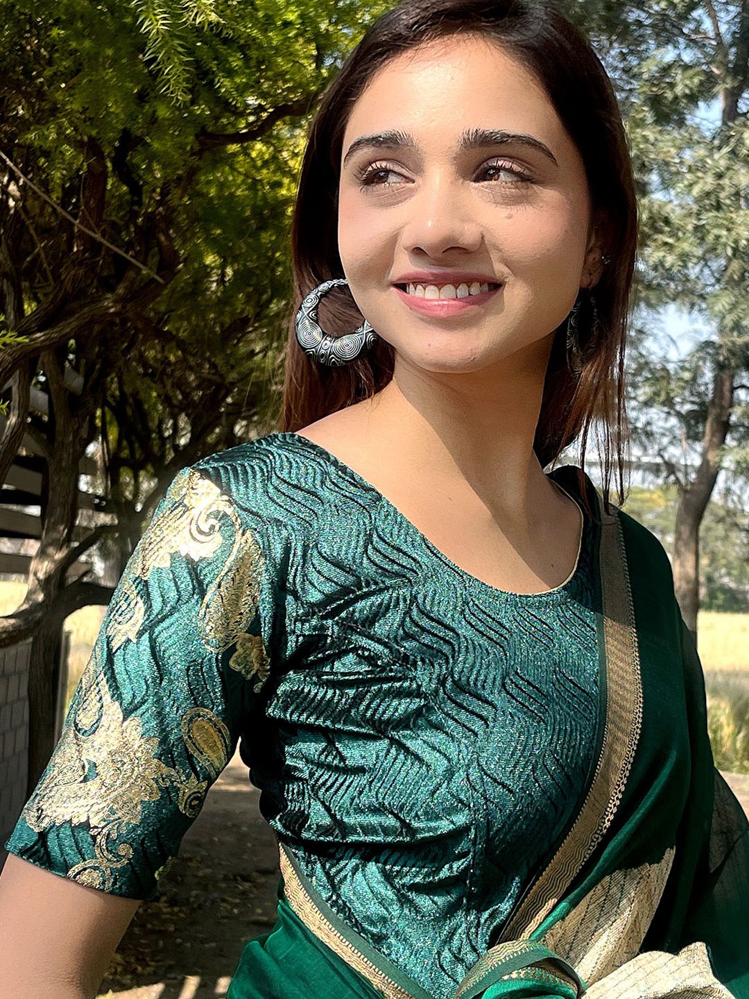 

Bindigasm's Advi Embroidered Slip-On Velvet Women Saree Blouse, Green