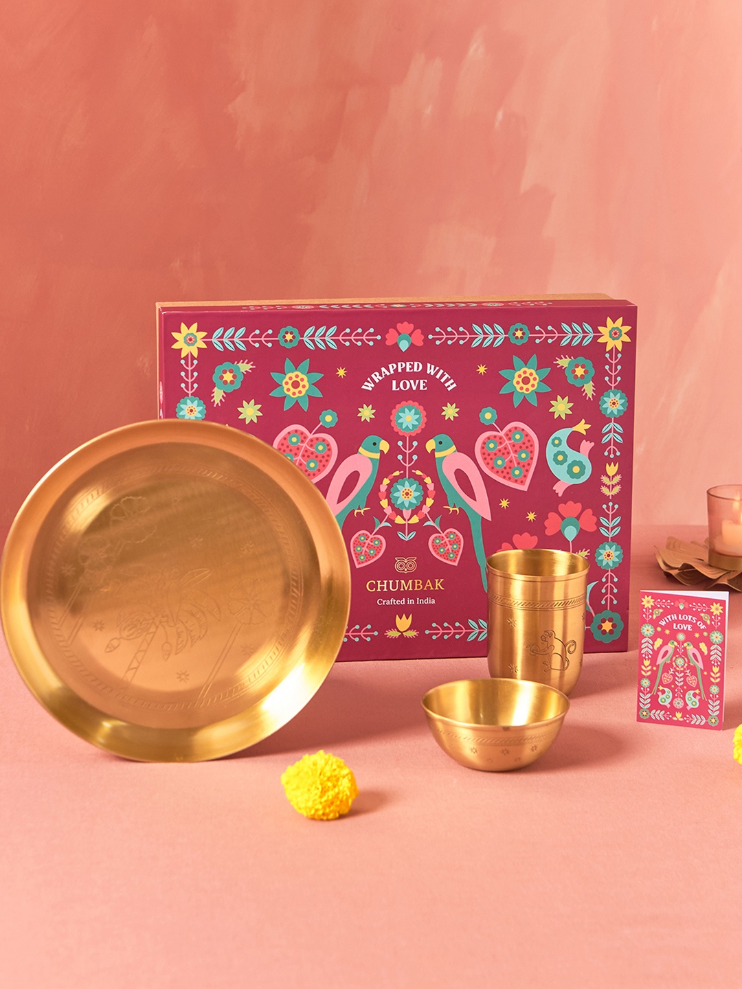 

Chumbak Gold Toned 3 Pieces Carved Sher Daawat Gift Set