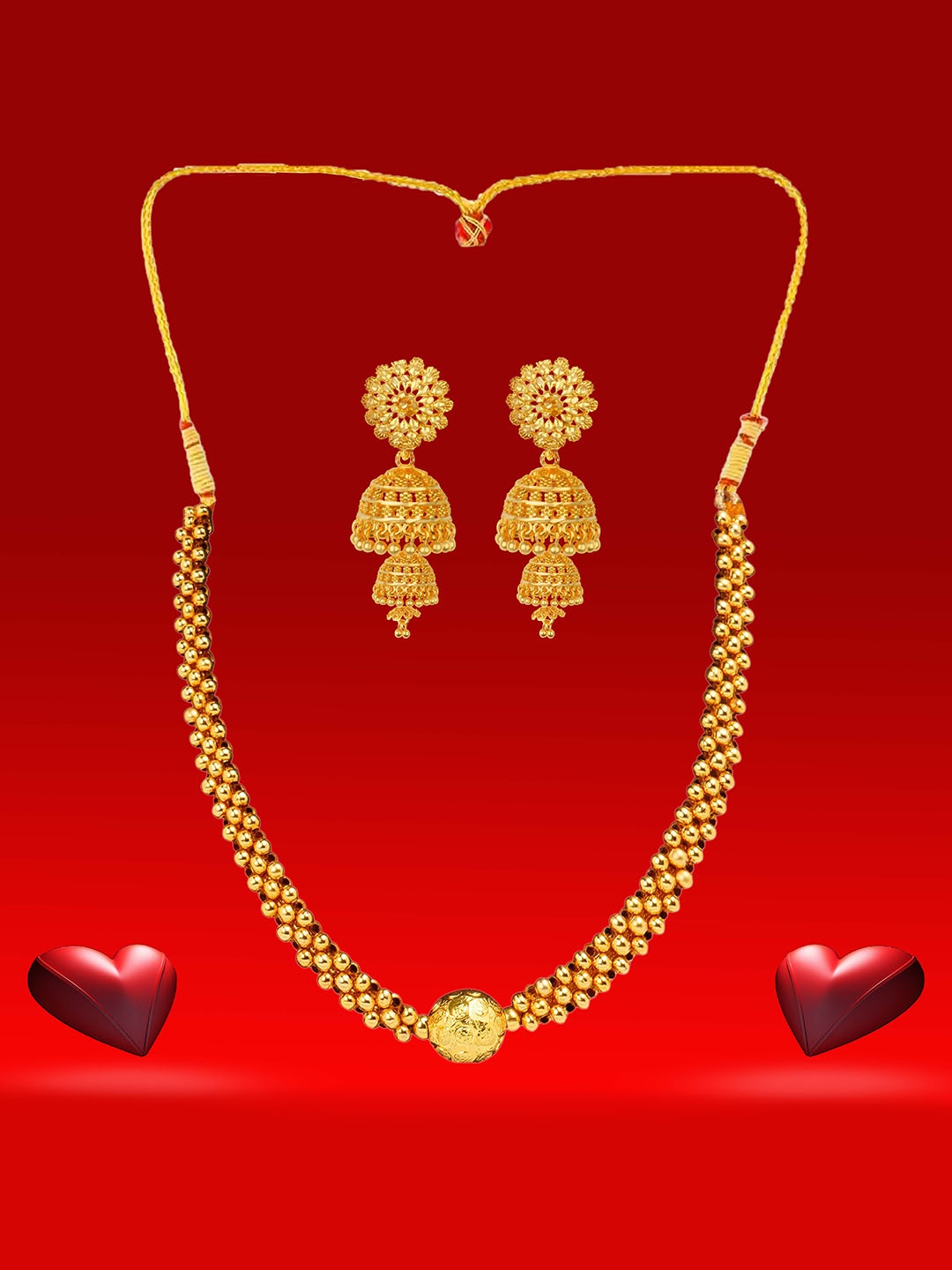 

Heer Collection Gold Plated Necklace with Earrings