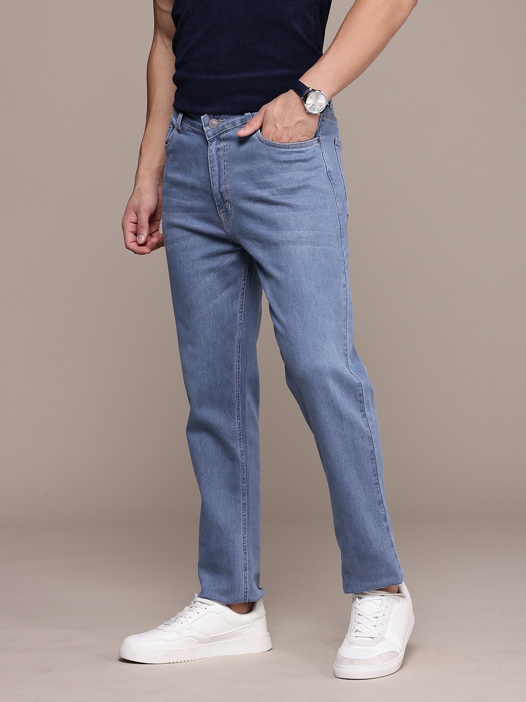 

French Connection Men Smart Tapered Fit Light Fade Stretchable Jeans, Blue