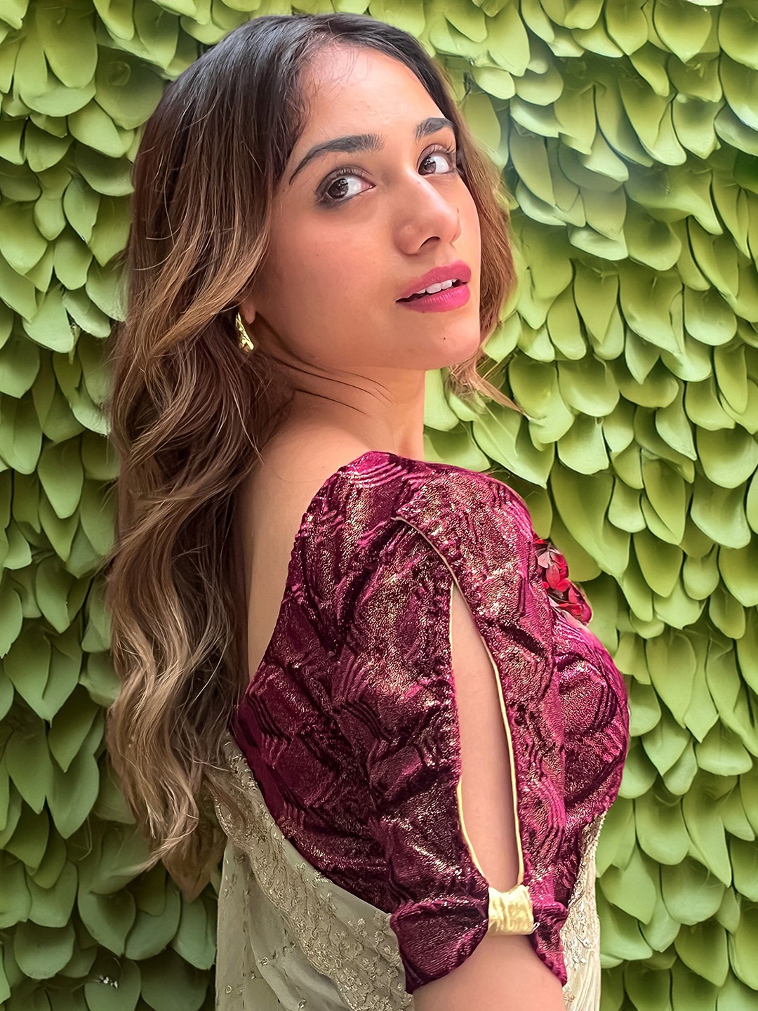 

Bindigasm's Advi Embellished Velvet Saree Blouse, Burgundy
