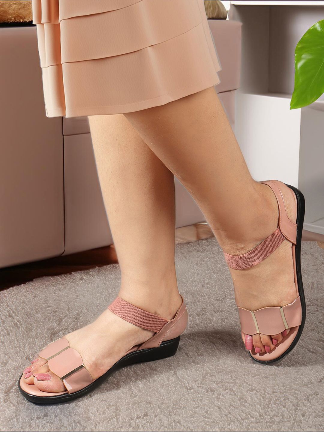 

Mast & Harbour Women Block Sandals with Buckles, Tan