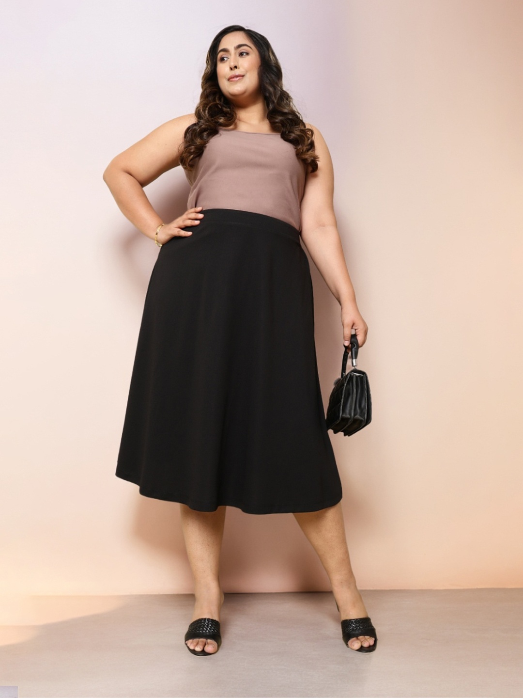 

Amydus Plus Size A-Line Midi Skirt, Black