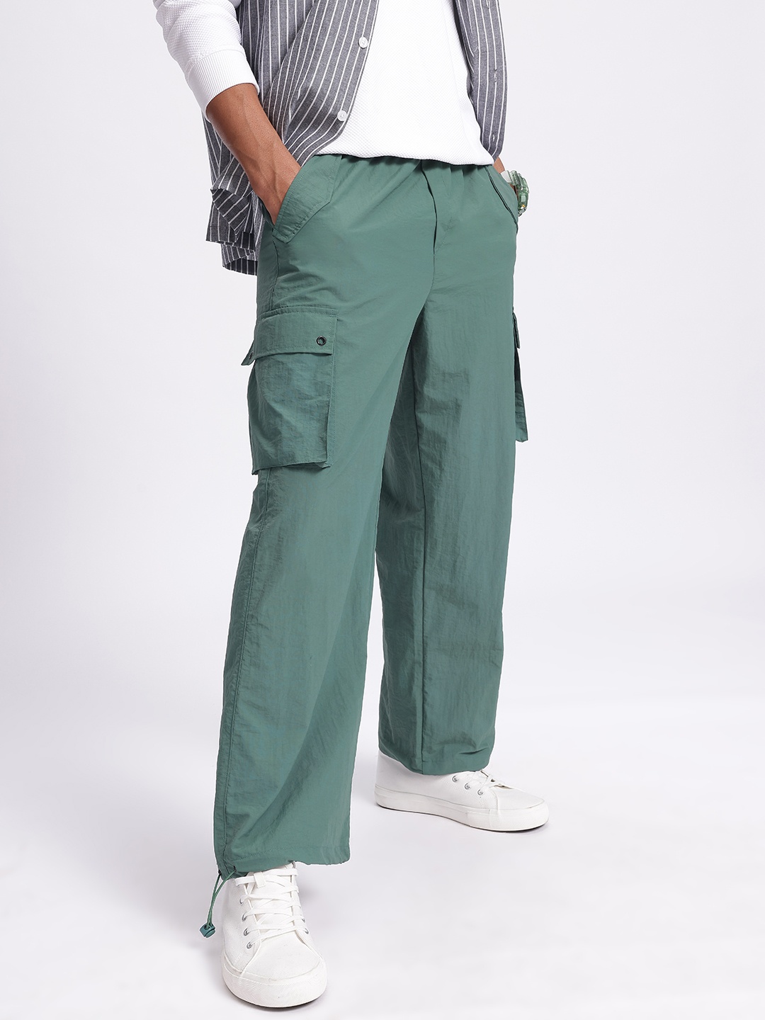 

Kook N Keech Men Cargo Utility Parachute Pants, Green
