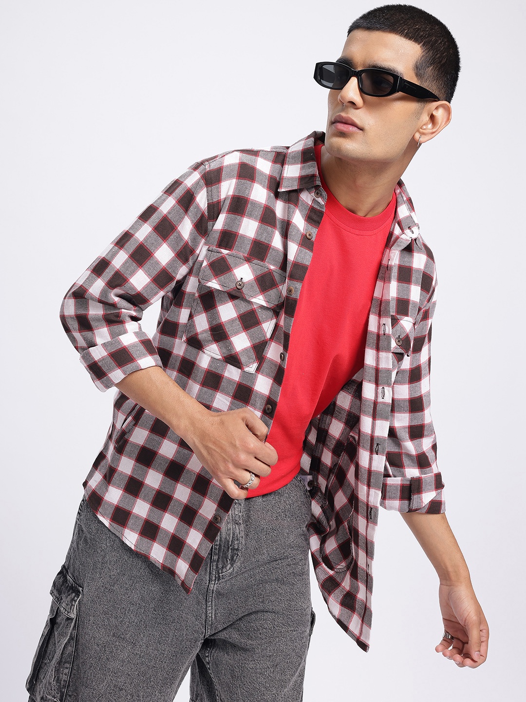 

Kook N Keech Comfy Cool Checked Flannel Shirt, White