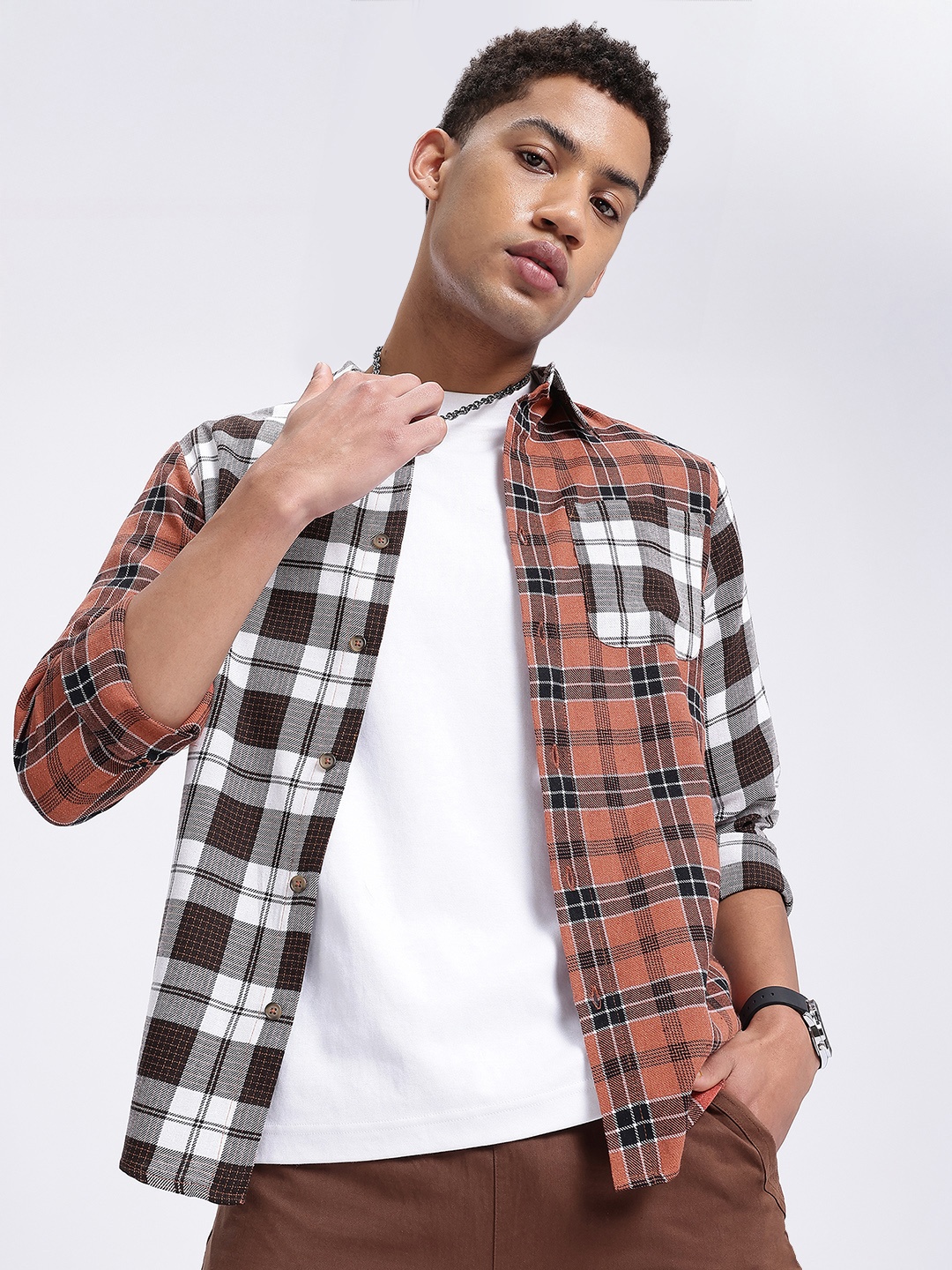 

Kook N Keech The Utility Edit Checked Casual Shirt, White