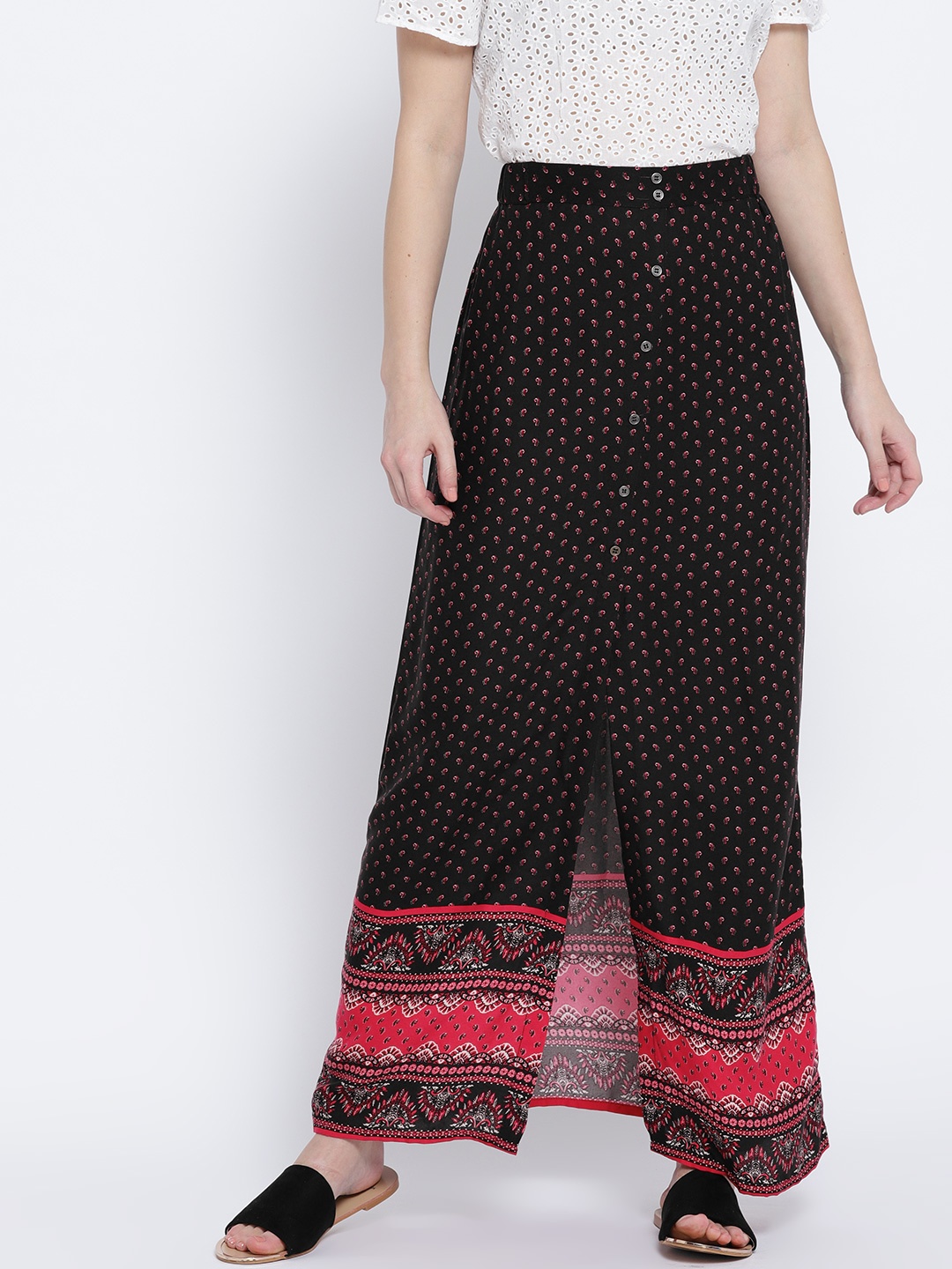 

Sera Women Brown & Pink Printed Maxi Straight Pure Cotton Skirt