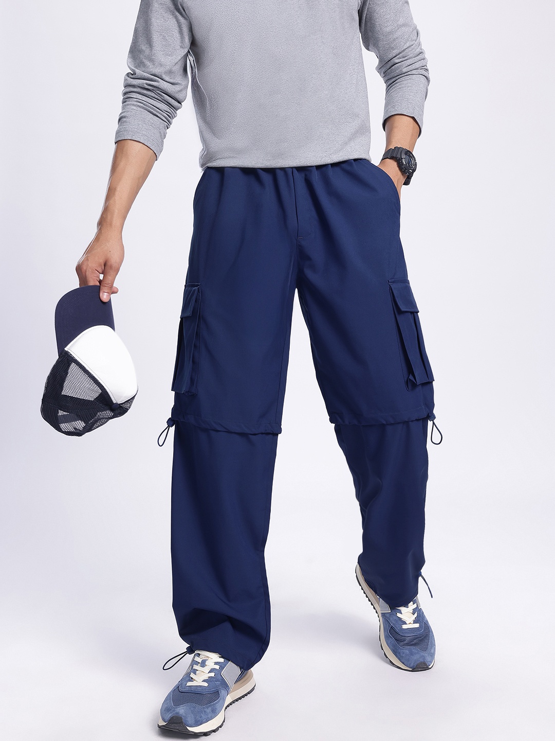 

Kook N Keech Men Futuristic Flare Toggled Cargos Trousers, Navy blue