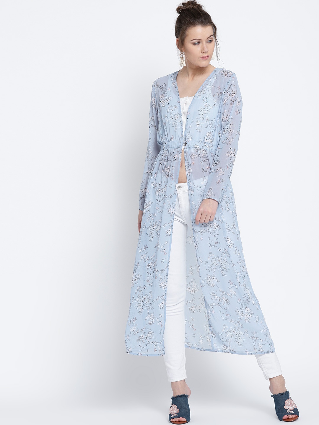 

Sera Blue Printed Sheer Longline Shrug