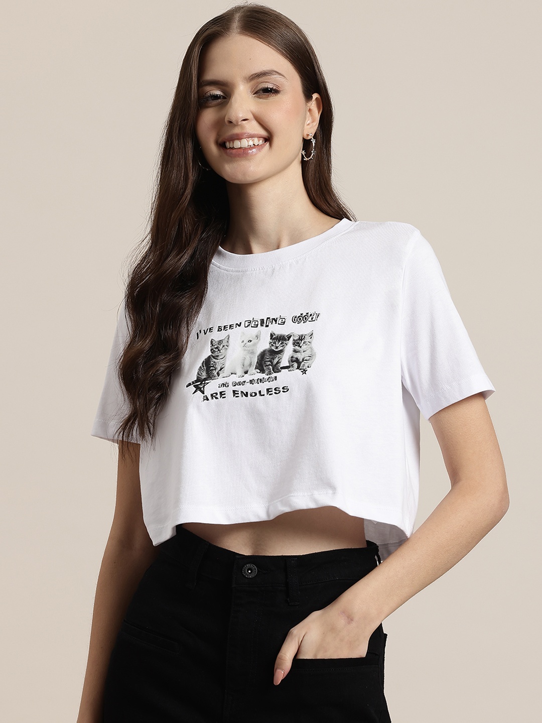 

HERE&NOW Cotton Printed Boxy T-shirt, White