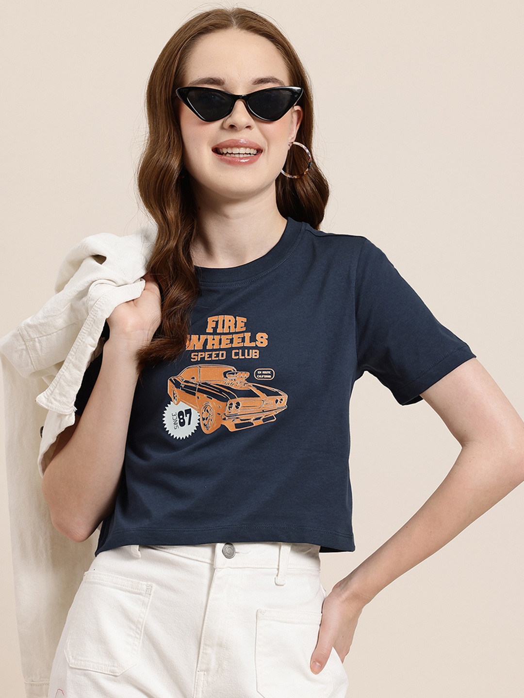 

HERE&NOW Grand Prix Printed Pure Cotton T-shirt, Navy blue