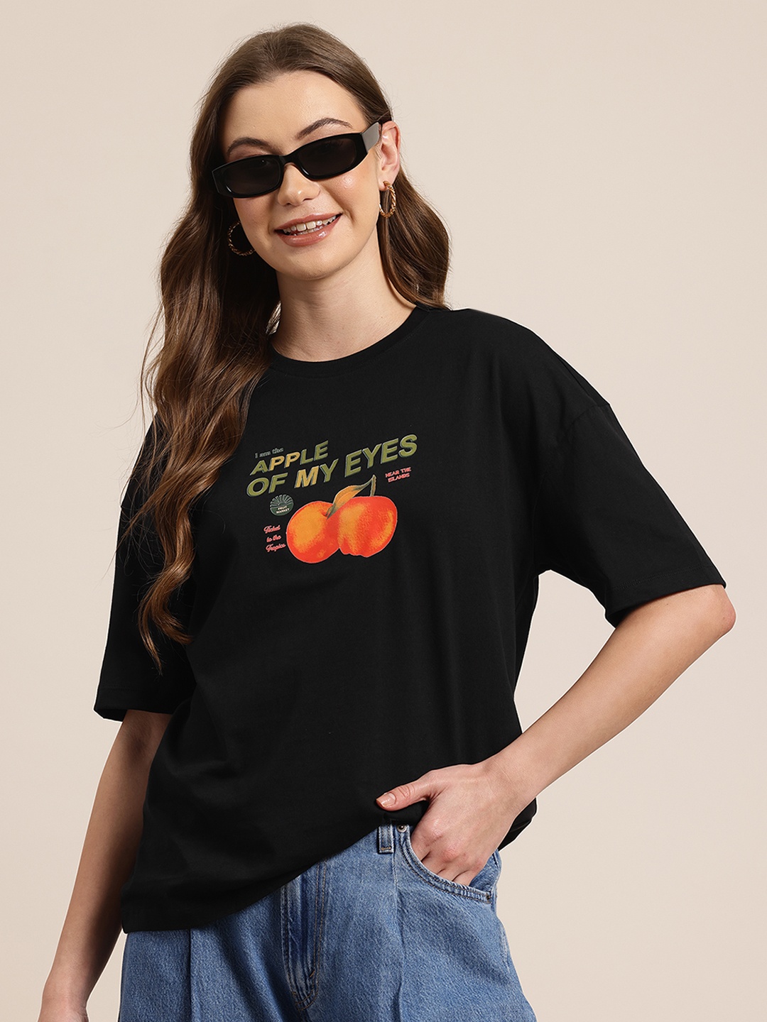 

HERE&NOW Printed Pure Cotton T-shirt, Black