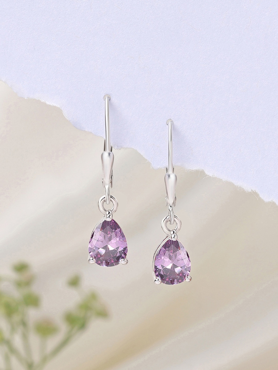 

Ornate Jewels 925 Silver Rhodium-Plated Teardrop Shaped Drop Earrings, Purple